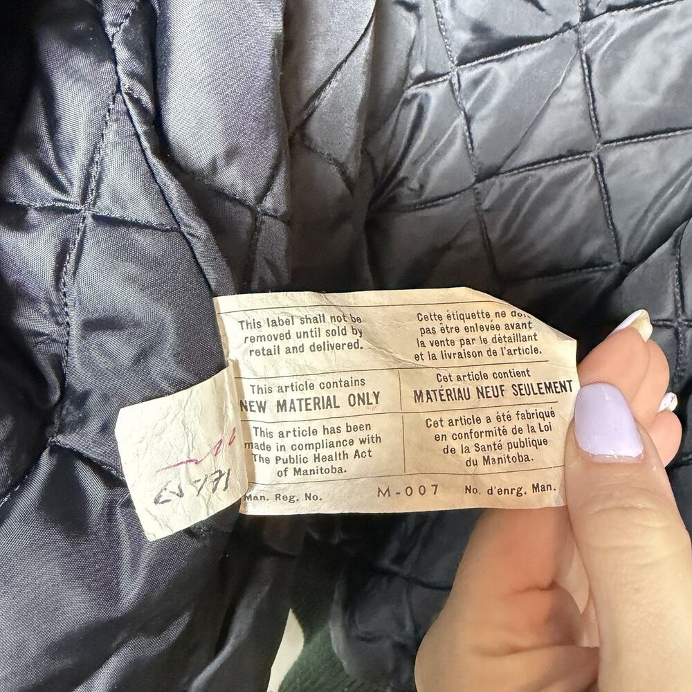 Vintage Cabela's Green Wool and Brown Leather Bomber Jacket Quilted Lining XL - Picture 10 of 16